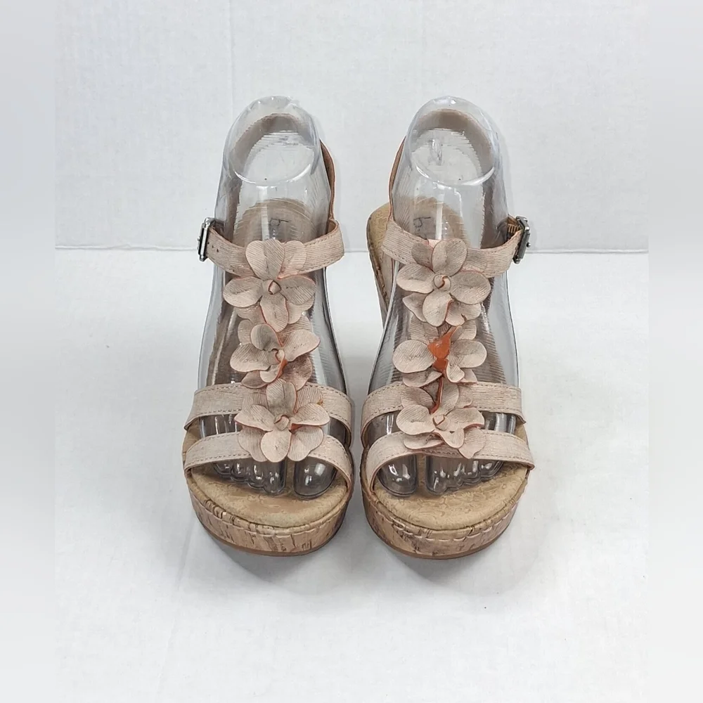 B.Ø.C Patsy Pale Pink Floral Cork Wegde Sandals